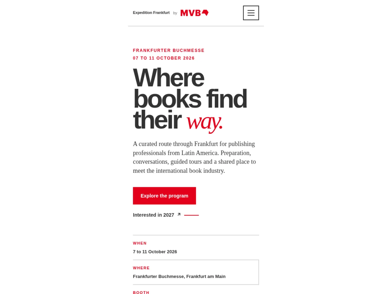 Expedition Frankfurt by MVB — expedition frankfurt mvb site mobile responsivo