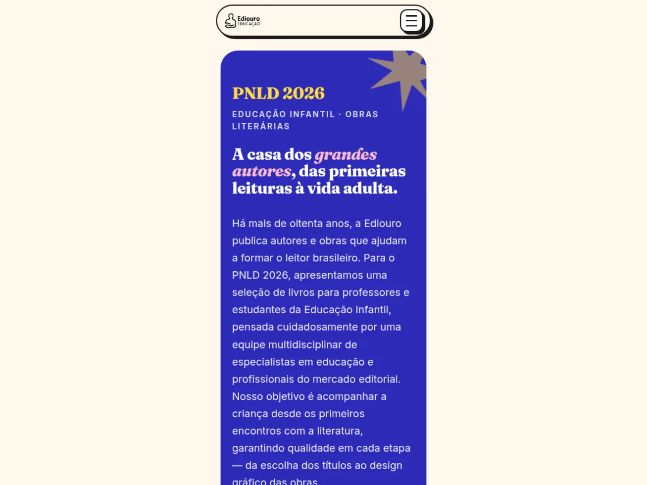 PNLD 2026 · Educação Infantil — pnld 2026 ediouro site mobile professor